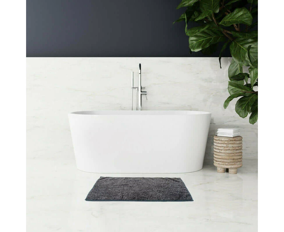 Microfiber Shower & Bathroom Bath Mat Non Slip Soft Pile Design (Dark Grey)