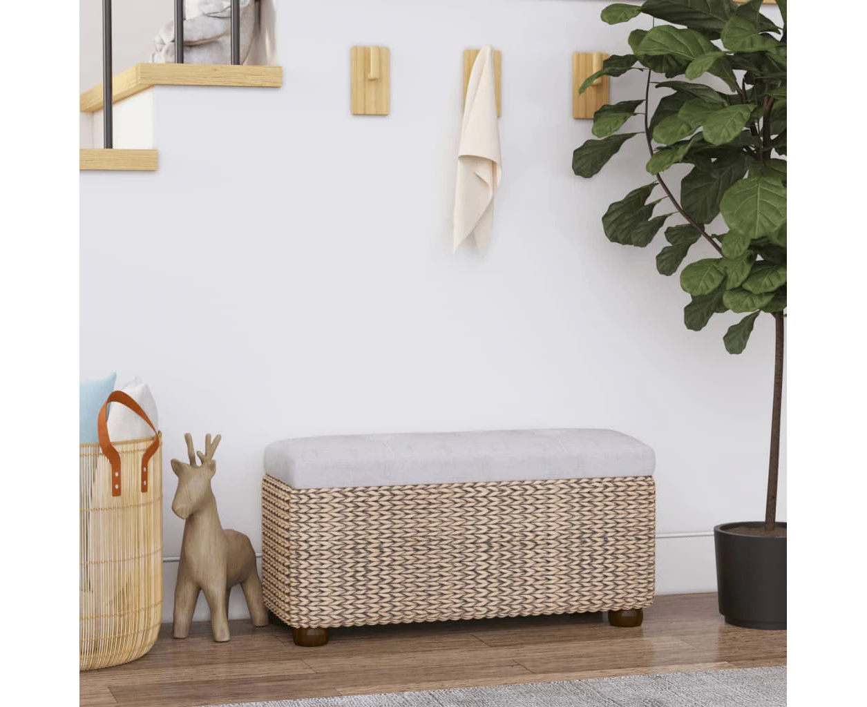 Storage Benches 2 pcs with Grey Cushion 69 cm Cattail