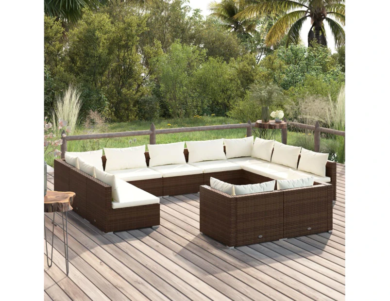 11 Piece Garden Lounge Set with Cushions Brown Poly Rattan