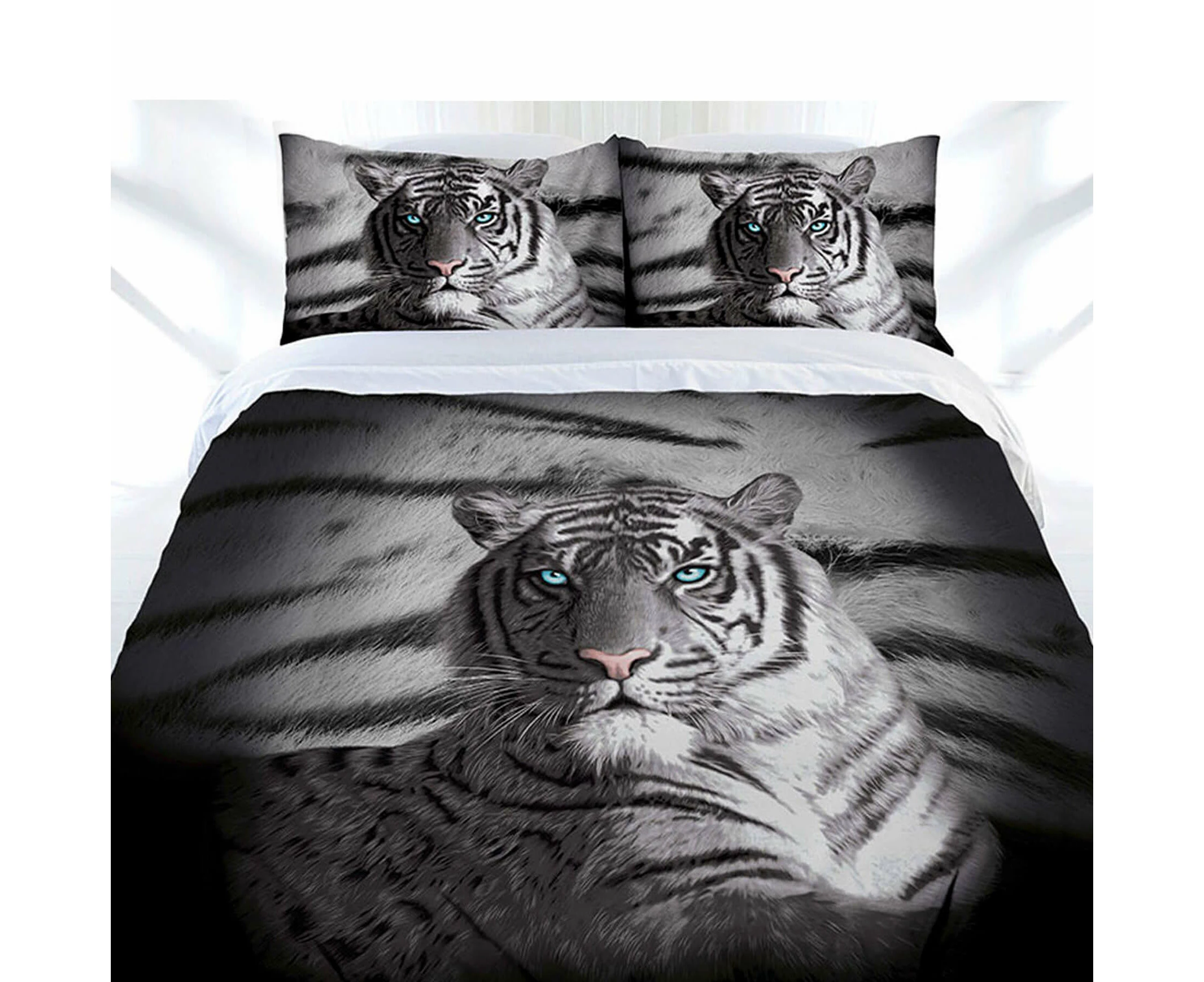 Just Home Blue Eyes Stripes Tiger Quilt Doona Duvet Cover Set Queen