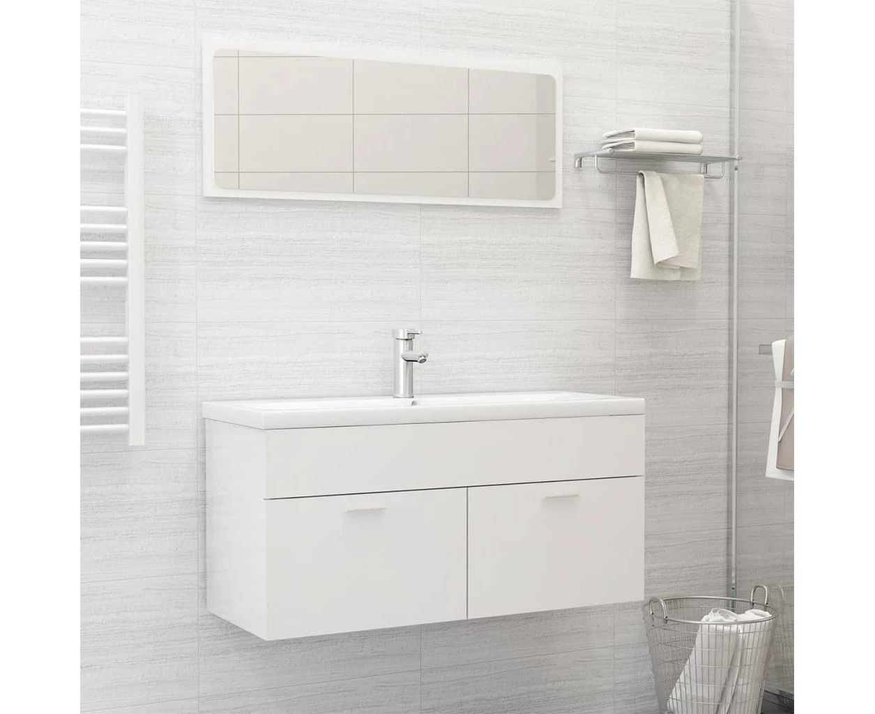 Bathroom Furniture Set High Gloss White Engineered Wood