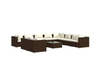 11 Piece Garden Lounge Set with Cushions Brown Poly Rattan