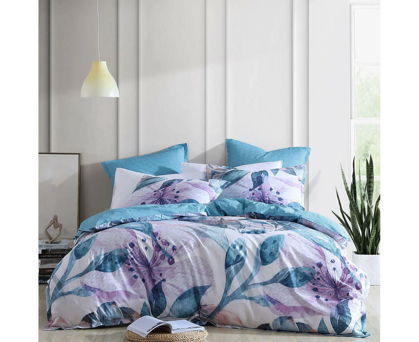 Logan And Mason Teagan Lilac Cotton - Rich Percale Print Quilt Cover Set King