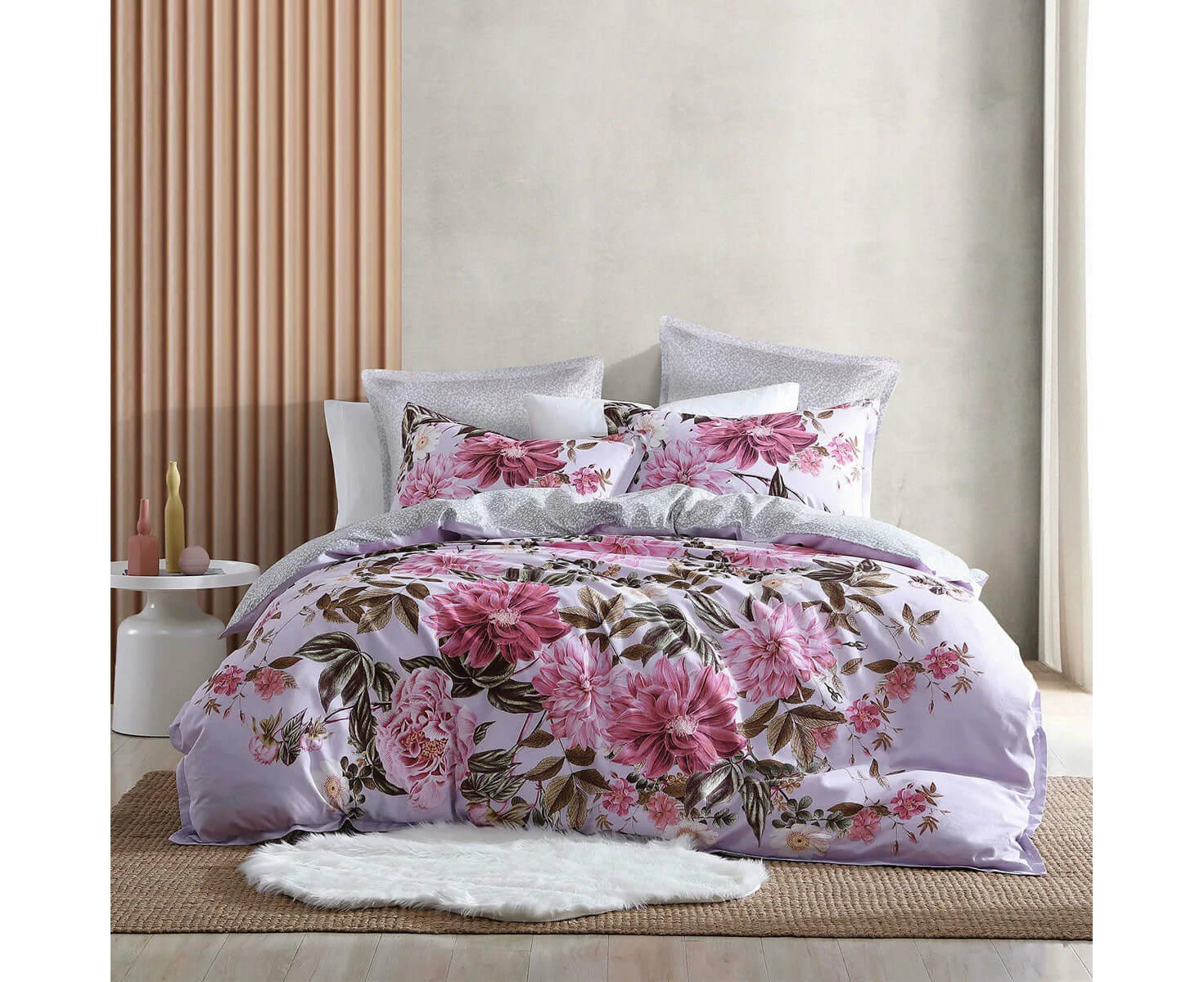 Logan And Mason Maeve Lilac Cotton - Rich Percale Print Quilt Cover Set King