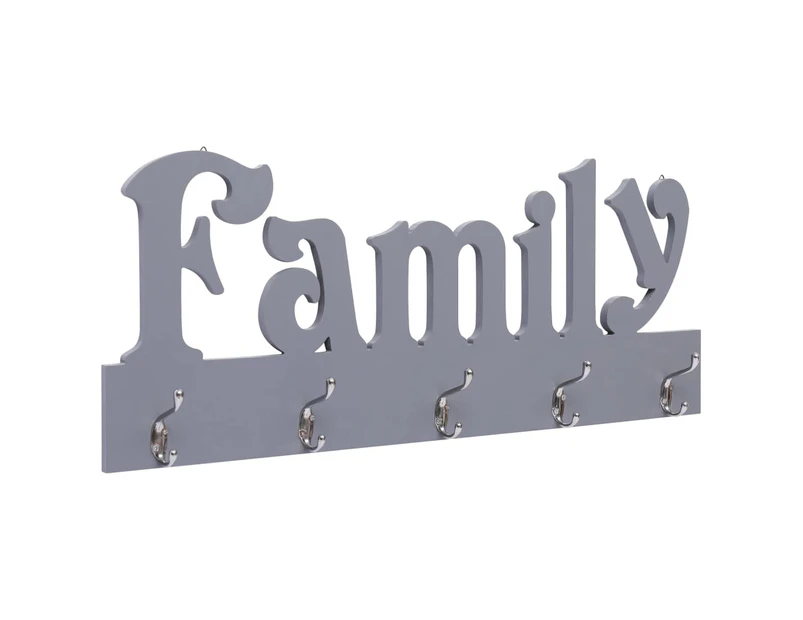 Wall Mounted Coat Rack FAMILY Grey 74x29.5 cm