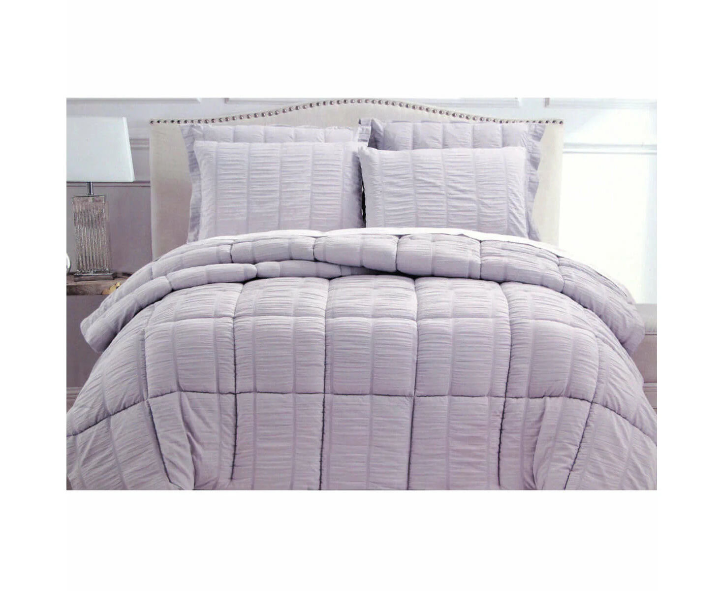 Hotel Living 3 Piece Seersucker Comforter Set King Lilac