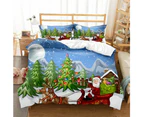 Christmas 3pcs Bedding Set Double Queen King Size Quilt Cover Pillowcases Set Xmas Trees Elk Duvet Cover Printed Christmas Decor - Wagon Blue