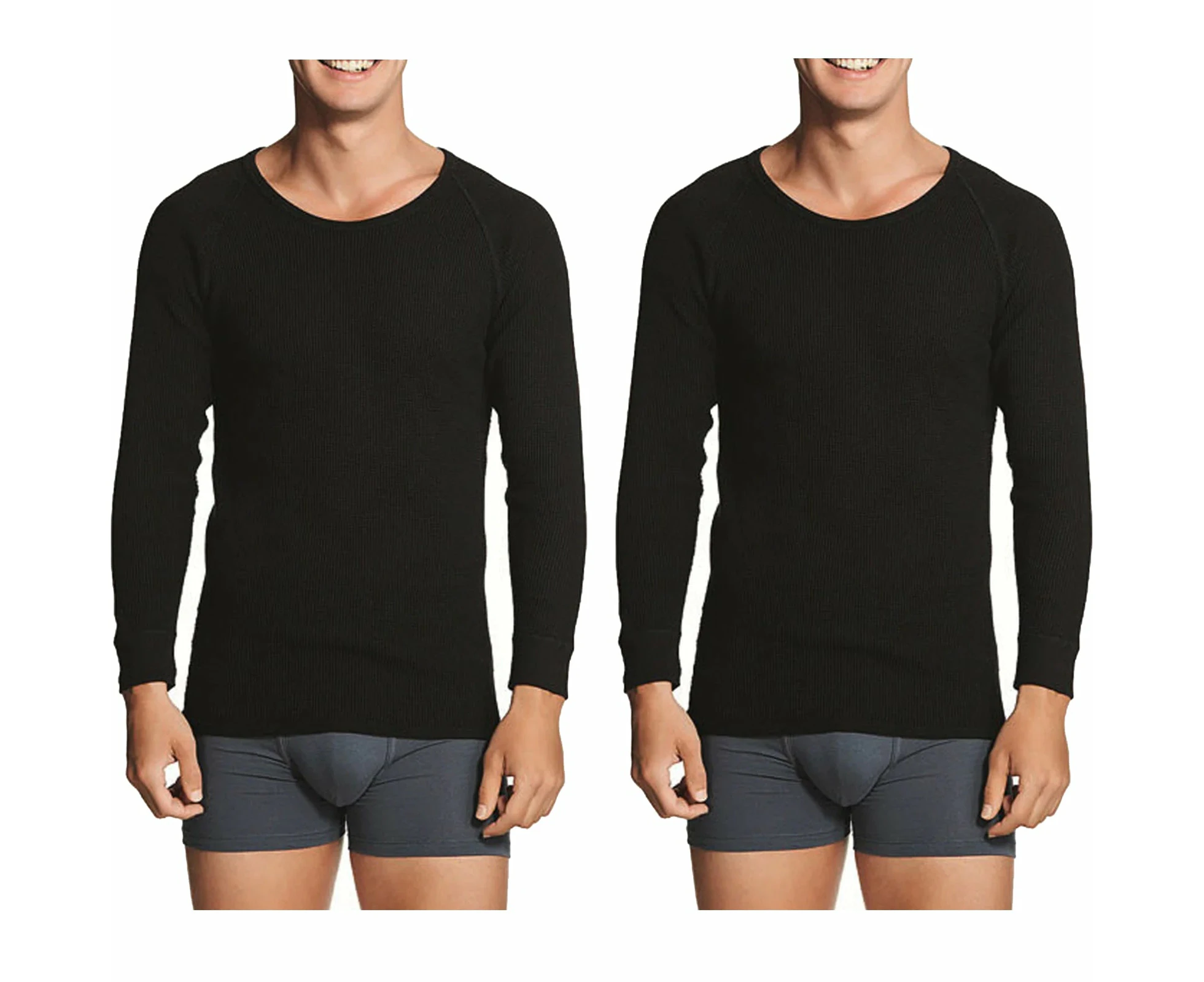 2x Holeproof Aircel Thermal Mens T-shirt Long Sleeve Black Tee Top MYPU1A Bulk