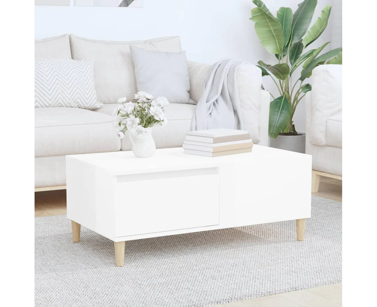 Coffee Table High Gloss White 90x50x36.5 cm Engineered Wood