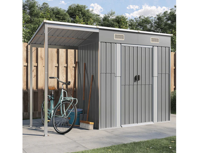 Garden Shed with Extended Roof Light Grey 277x110.5x181 cm Steel