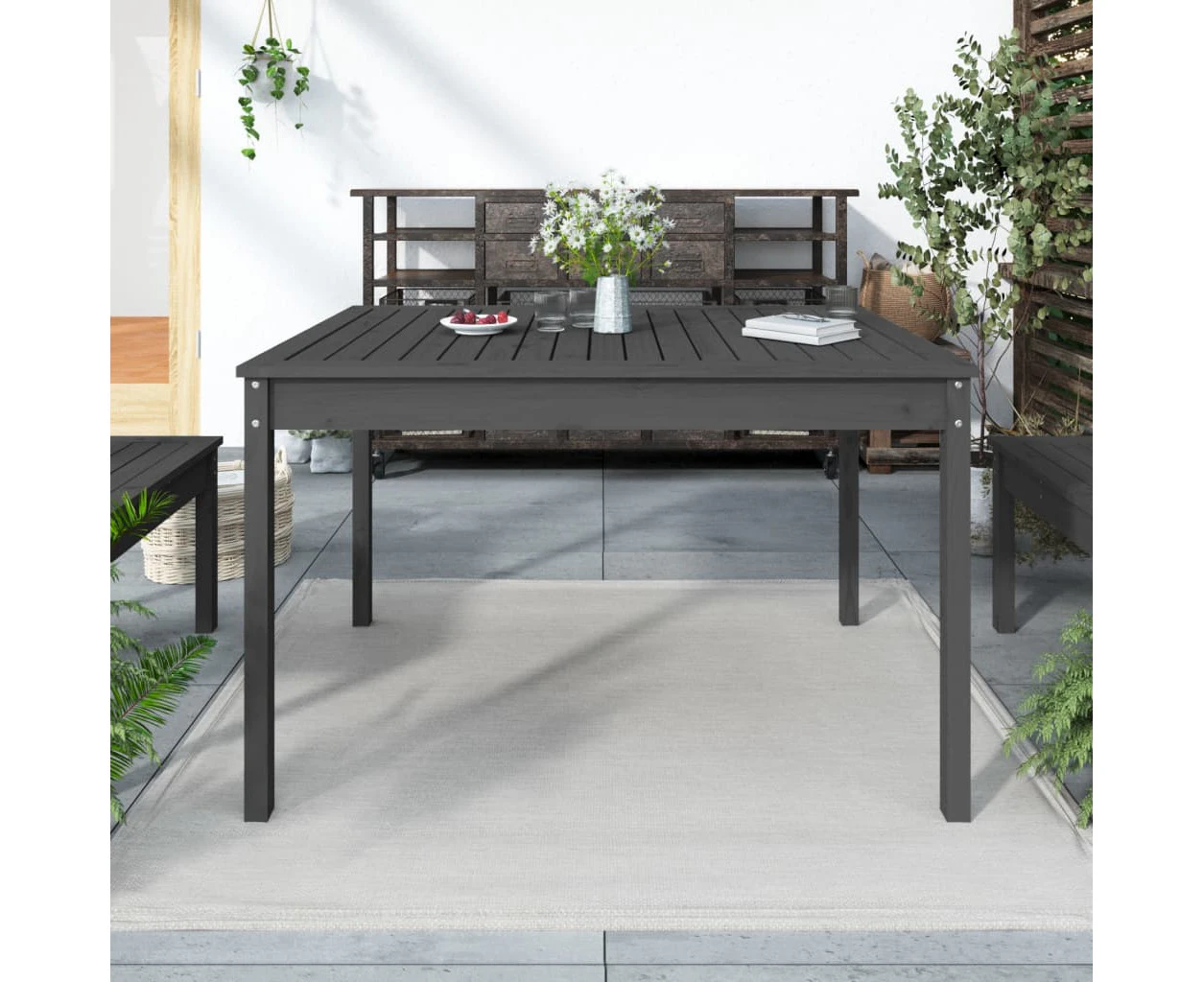 Garden Table Grey 121x82.5x76 cm Solid Wood Pine