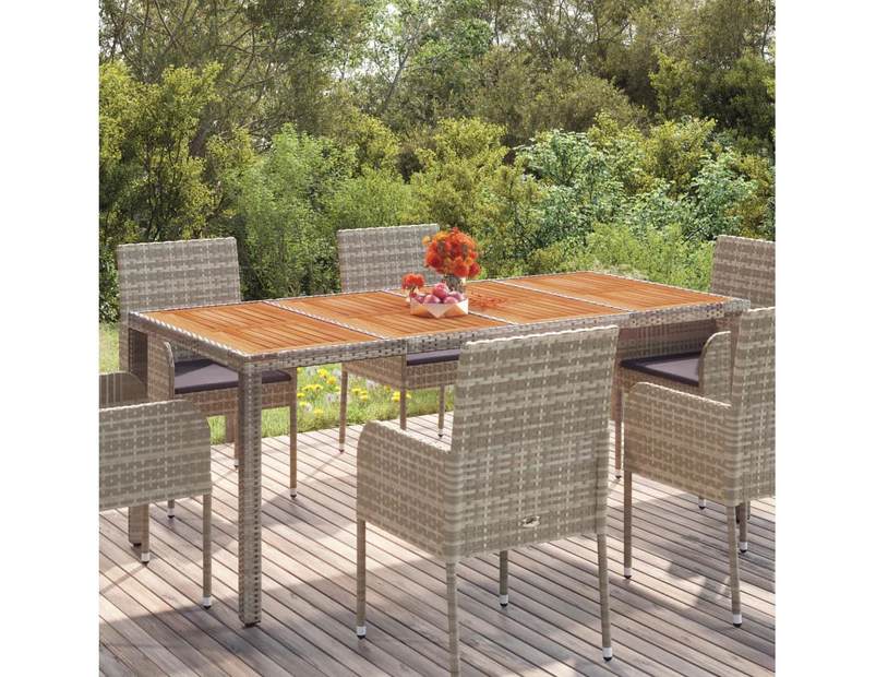 Garden Table with Wooden Top Grey 190x90x75 cm Poly Rattan