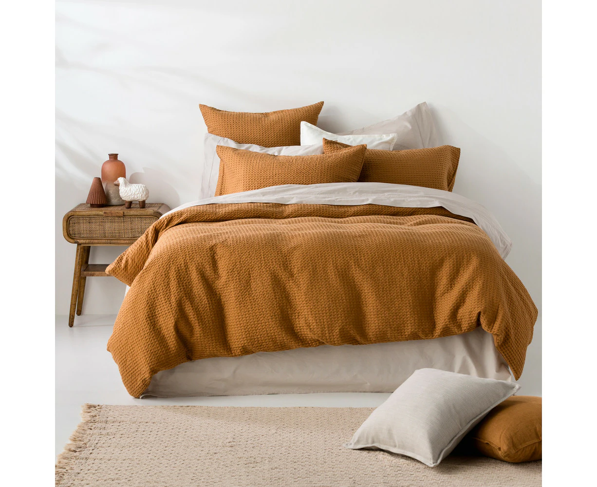 In2Linen Chunky Waffle Pure Cotton Quilt Cover Set I Copper