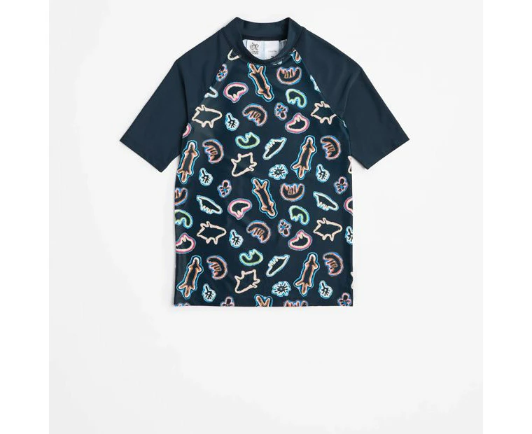 Family Matching Boys Youth Short Sleeve Swim Rash Vest - Warlukurlangu Print