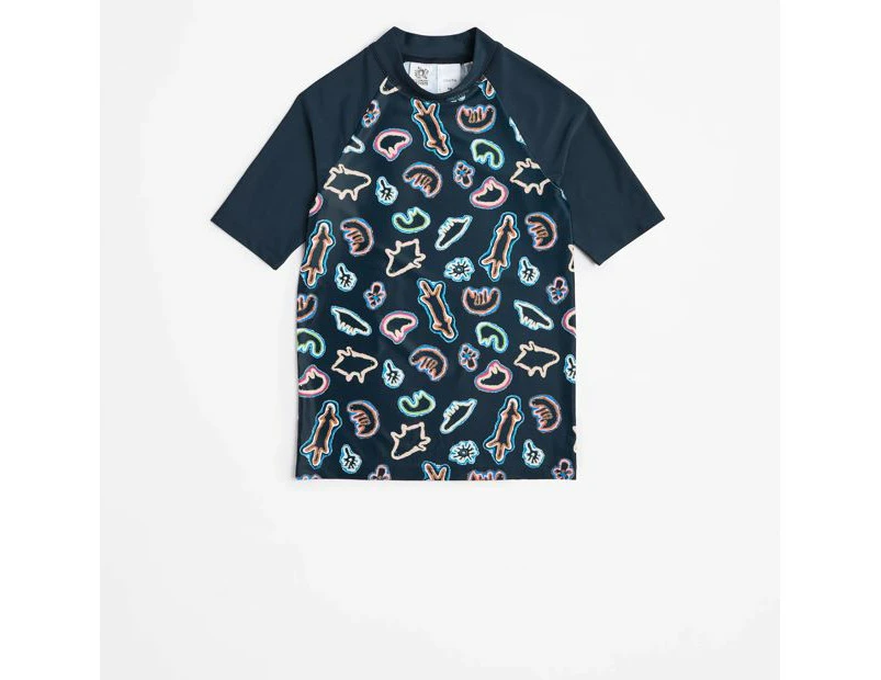 Family Matching Boys Youth Short Sleeve Swim Rash Vest - Warlukurlangu Print