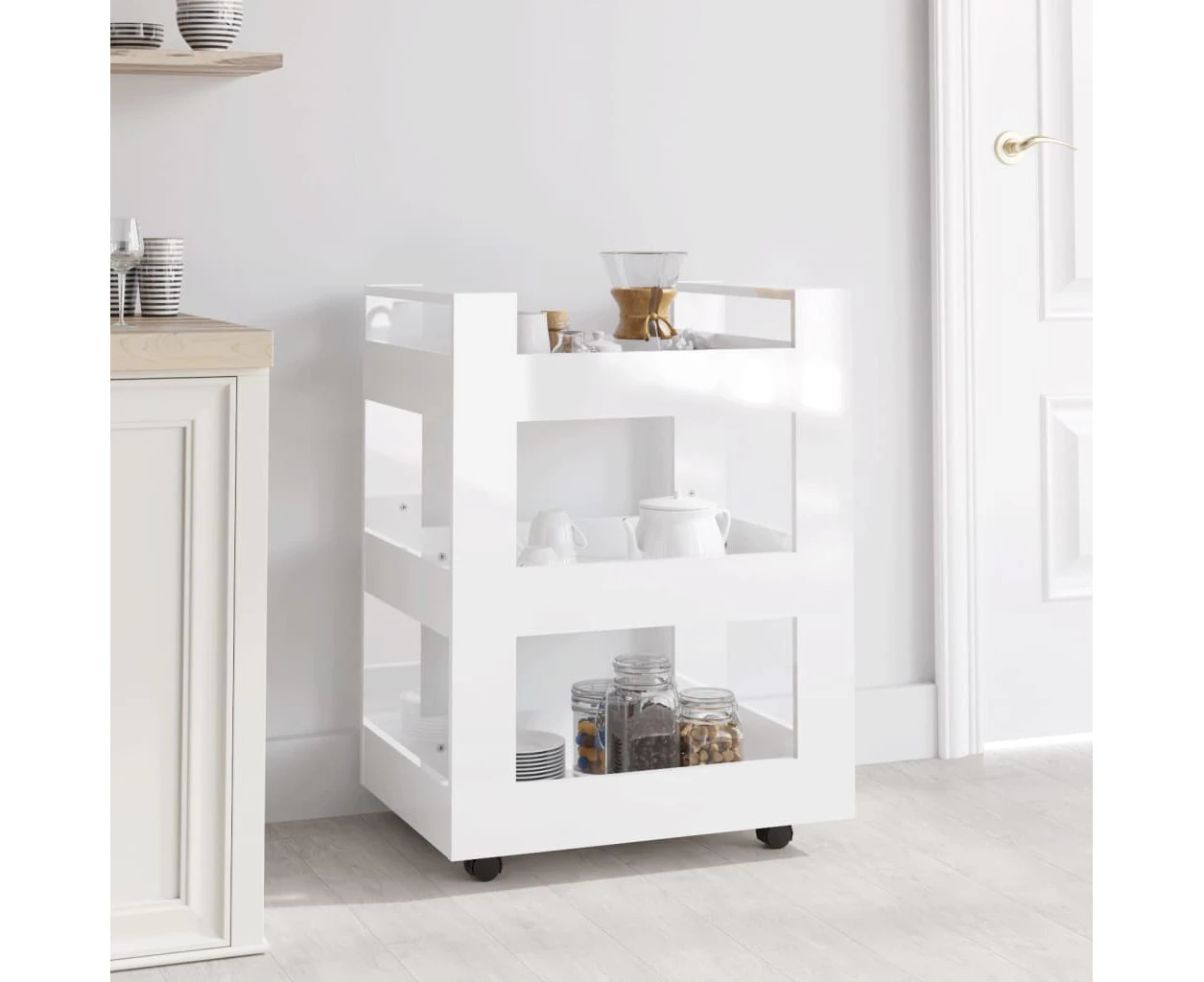 Kitchen Trolley High Gloss White 60x45x80 cm Engineered Wood