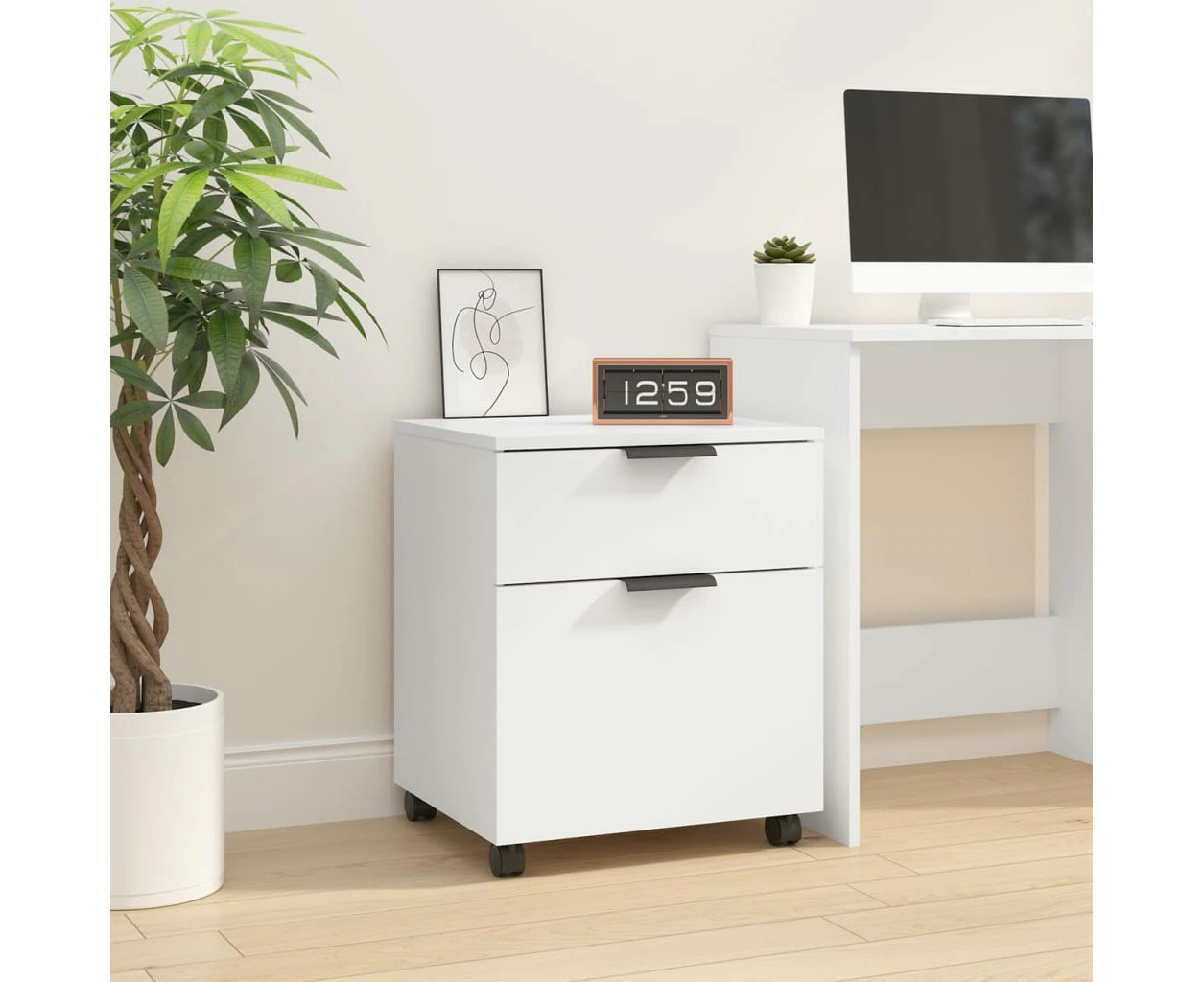 Mobile File Cabinet with Wheels White 45x38x54 cm Engineered Wood