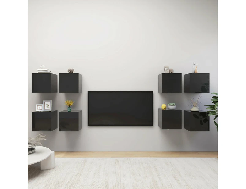 Wall Mounted TV Cabinets 8 pcs High Gloss Black 30.5x30x30 cm