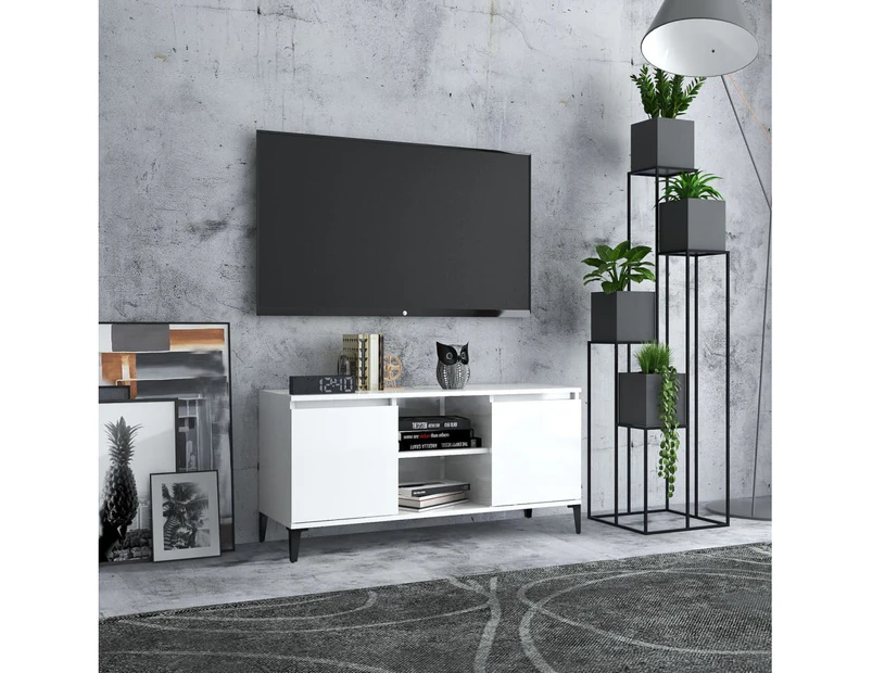 TV Cabinet with Metal Legs High Gloss White 103.5x35x50 cm