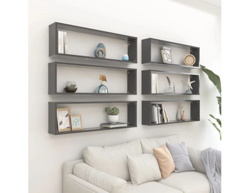 Wall Cube Shelves 6 pcs Grey 100x15x30 cm Engineered Wood