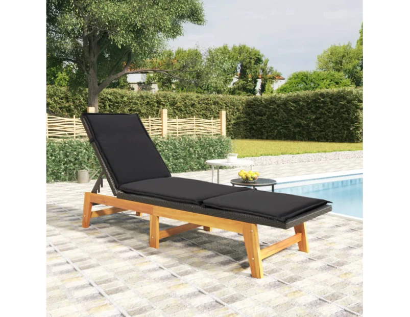 Sun Lounger with Cushion Poly Rattan&Solid Wood Acacia