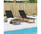 Sun Loungers 2 pcs Black Solid Wood Acacia and Fabric