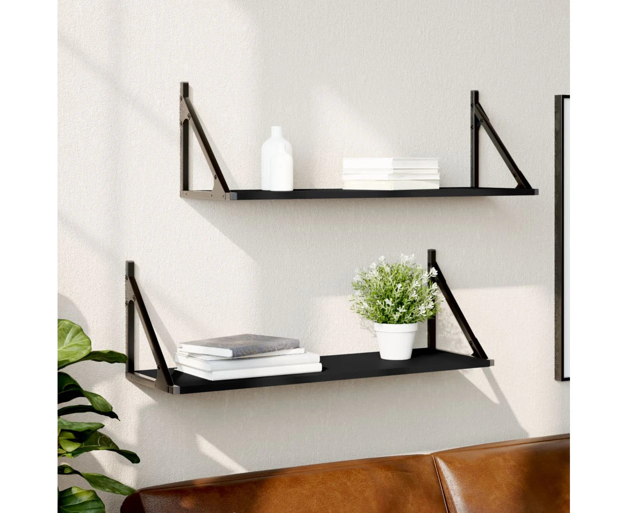 Wall Shelves 2 pcs Black 80x25x25.5 cm Engineered Wood