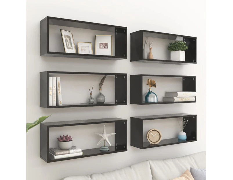 Wall Cube Shelves 6 pcs Black 60x15x23 cm Engineered Wood