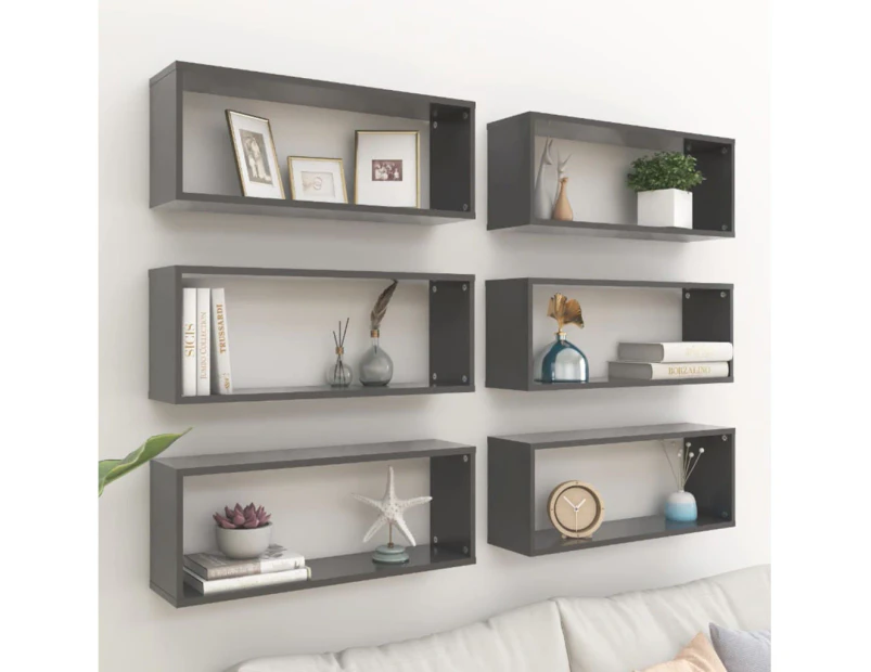 Wall Cube Shelves 6 pcs Grey 60x15x23 cm Engineered Wood