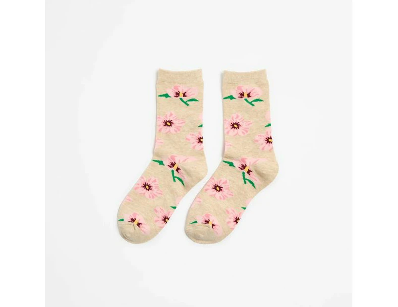 Flower Print Crew Length Socks - AC-Lab