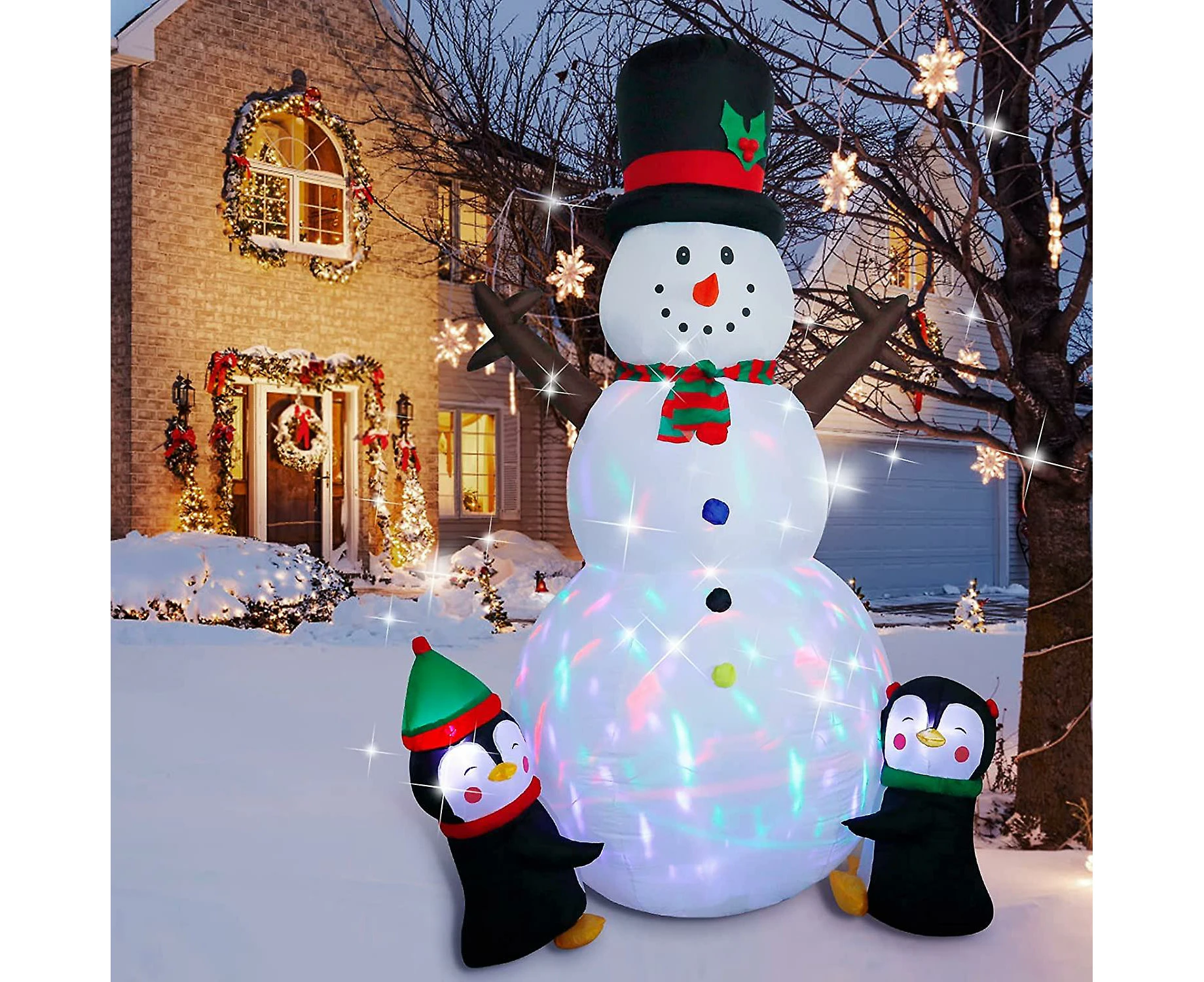 Gigbuff Cam Christmas Inflatable Snowman with Two Penguins White