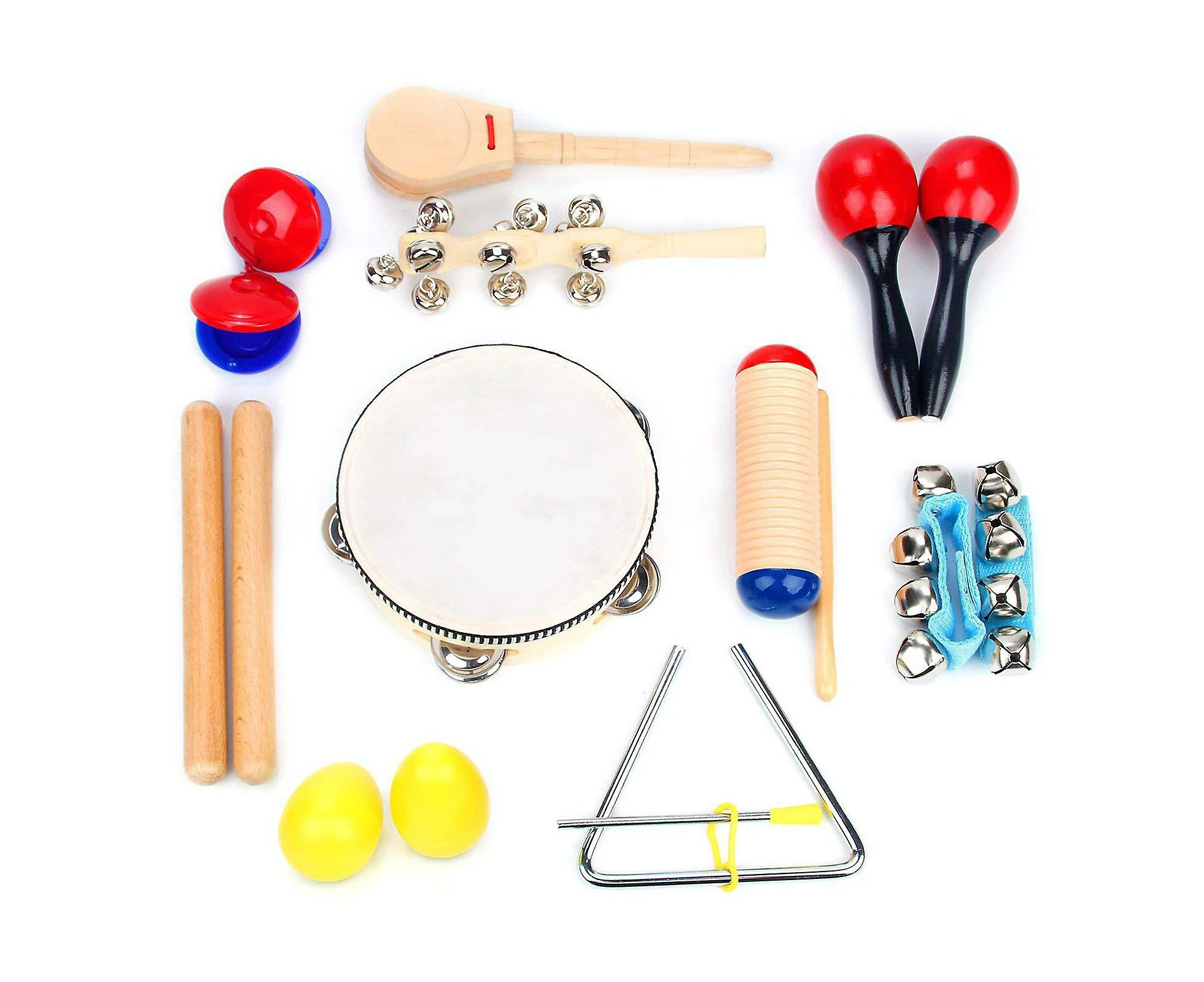 16pcs Musical Instrument Set For Toddlers Includes Clave Sticks Shakers Tambourine Wrist Bells With Carrying Bag