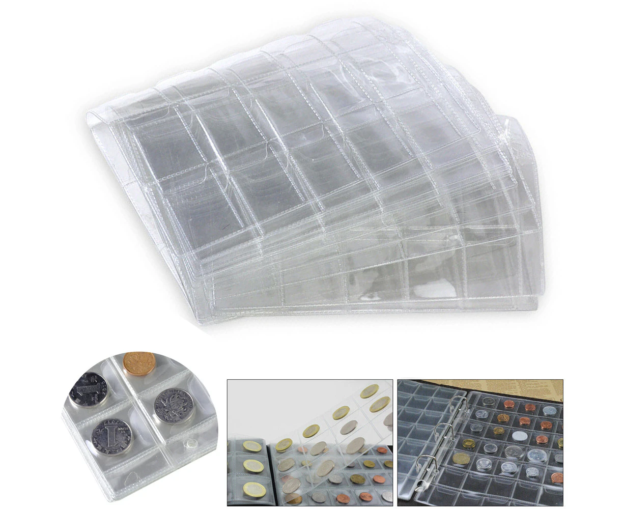 Coin Holder 30 Pockets Folder Pages Sheets For Collection Album Storage