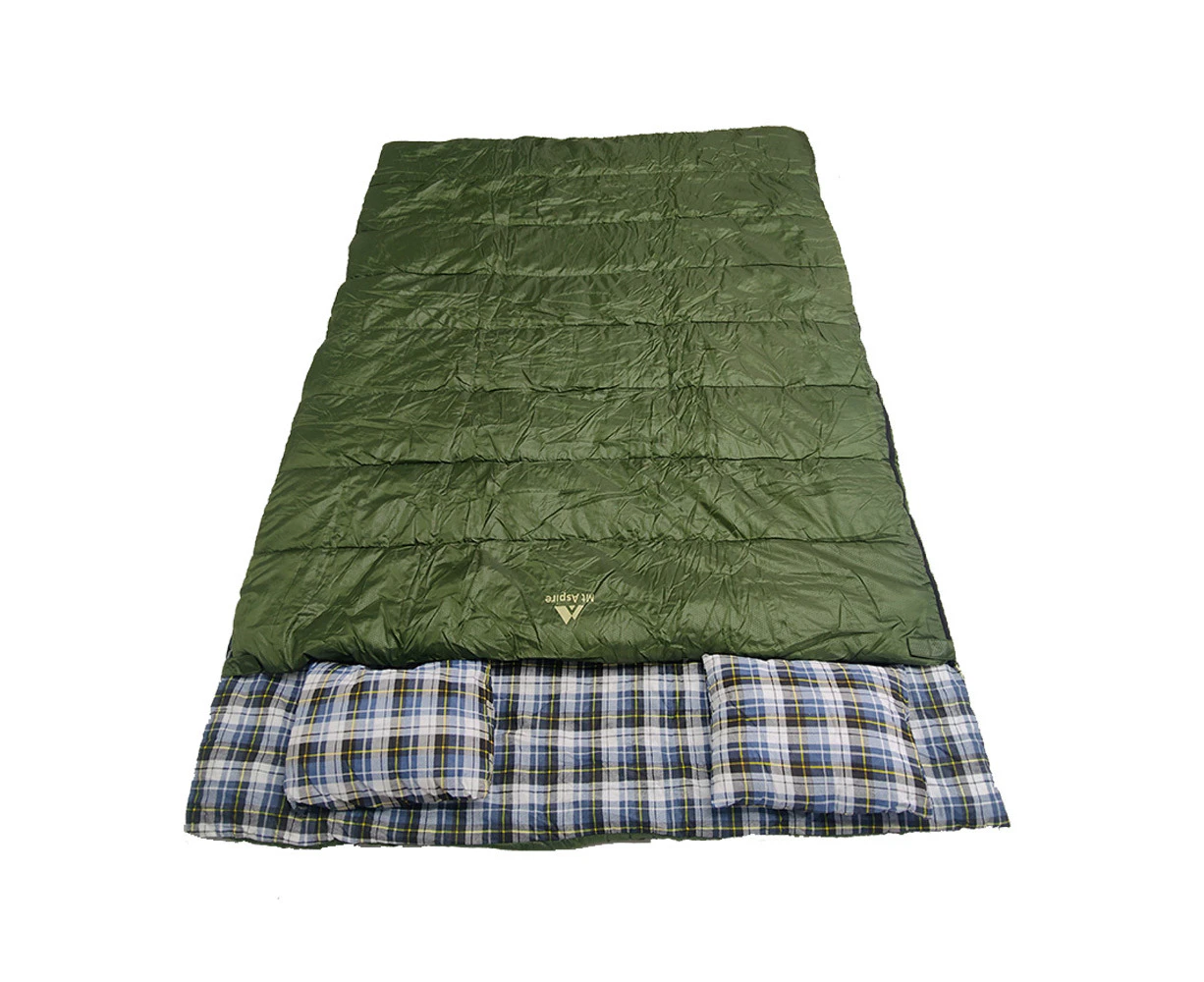 Mt Aspire Sleeping Bag Double Camping Hiking Winter Thermal -10C Army Green