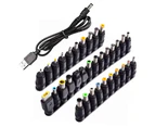 Laptop Charging Adapter Collection 34PCS Connectors USB to DC 5521 5.5x2.1 - Black