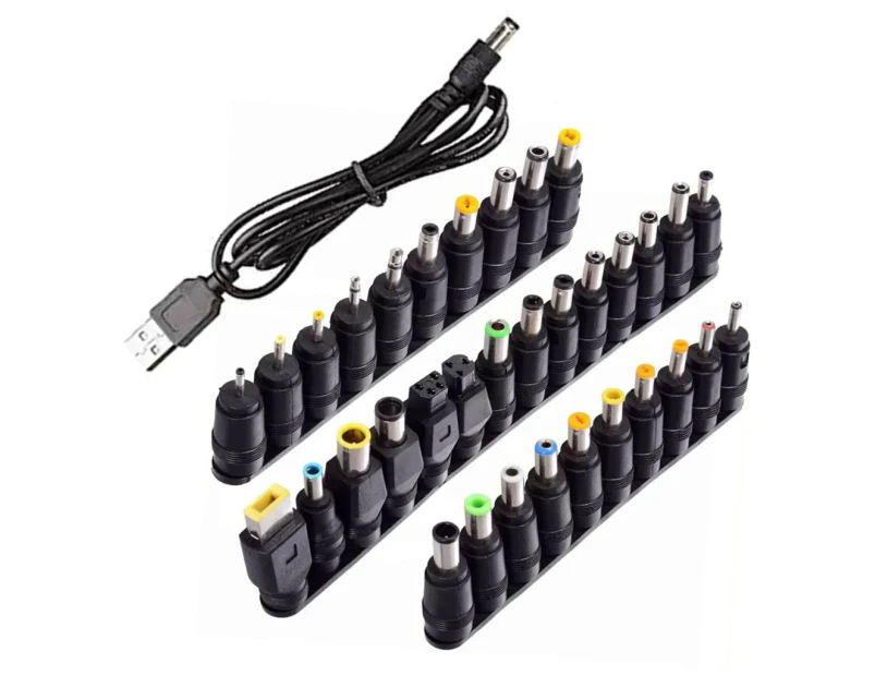 Laptop Charging Adapter Collection 34PCS Connectors USB to DC 5521 5.5x2.1 - Black