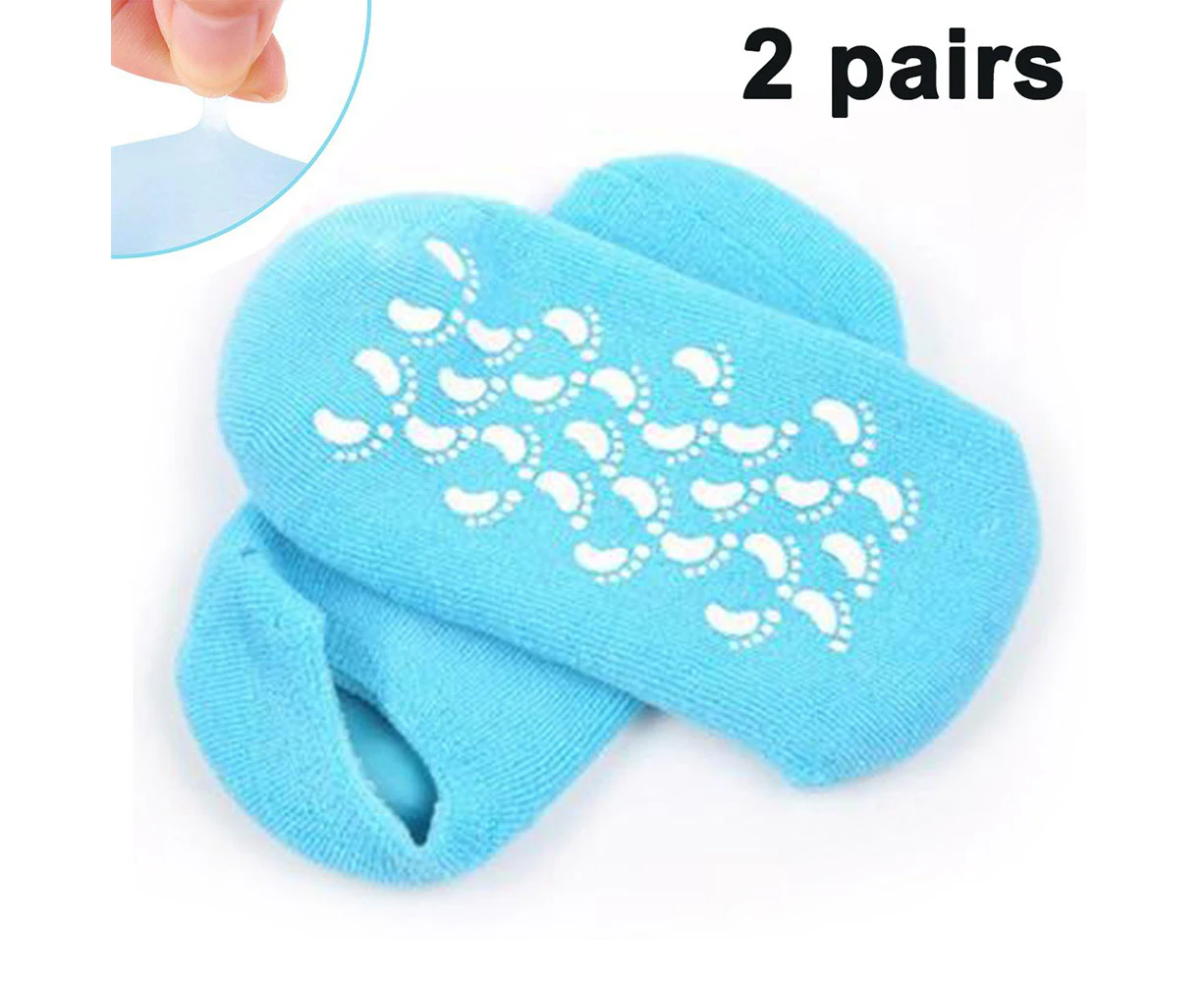 2 Pairs Moisturising Gel Socks, Reusable Soft Feet Skin with Essential Oil Treatment, Dry Skin for Feet Exfoliating - Blue