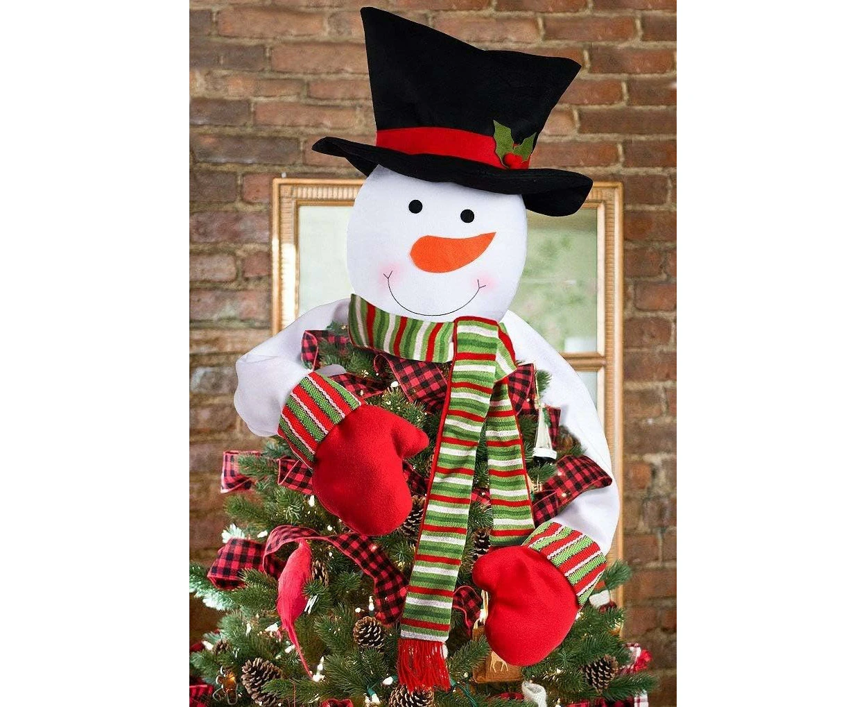 Christmas Tree Topper Snowman Hugger - Xmas Holiday Winter Wonderland Party Decoration Ornament Supplies