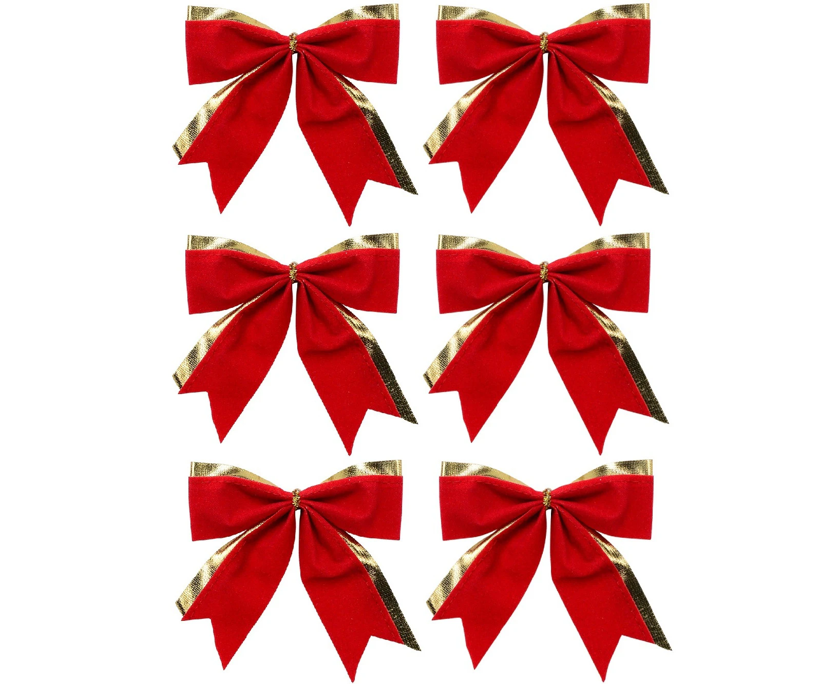 Red Felt With Gold Trim Christmas Tree Bow Decorations - 6 x 90mm