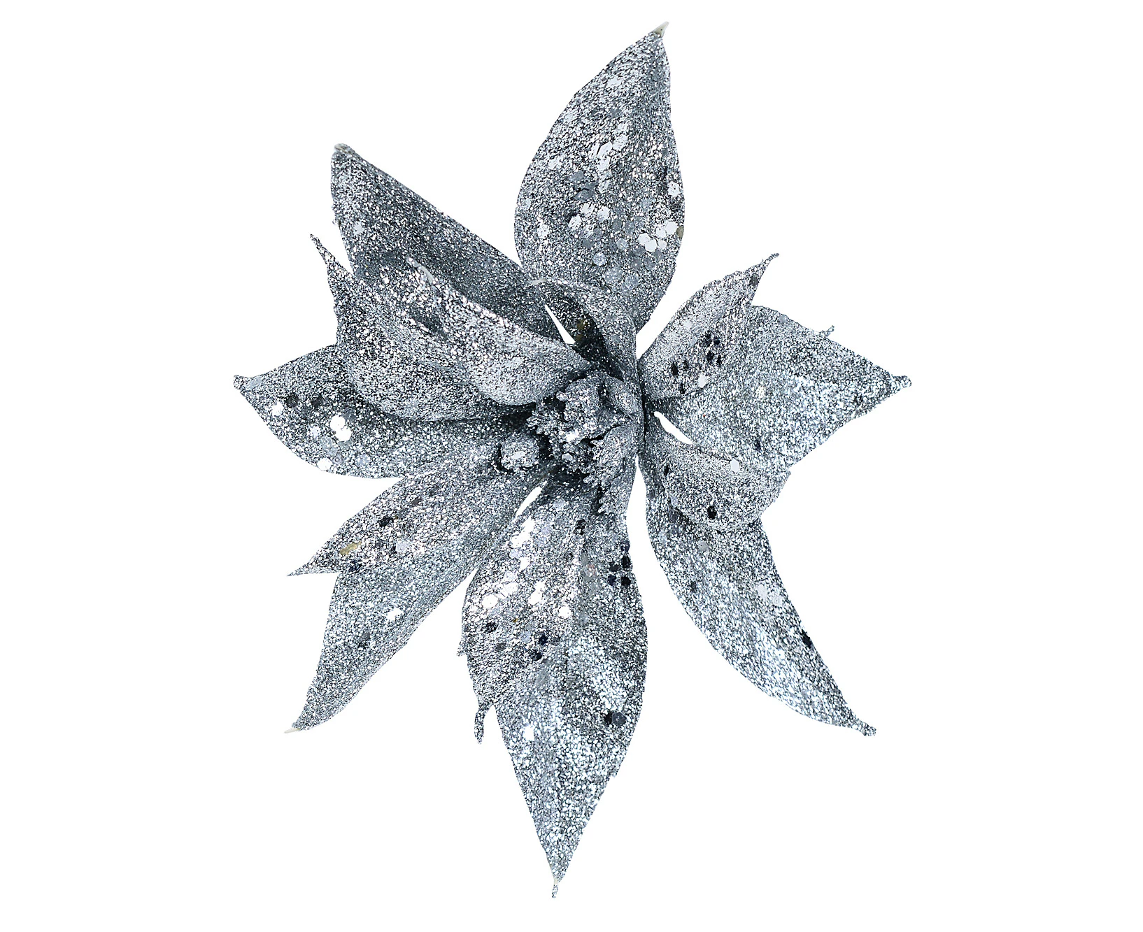 Silver Glittered Poinsettia Decorative Christmas Flower Pick - 19cm