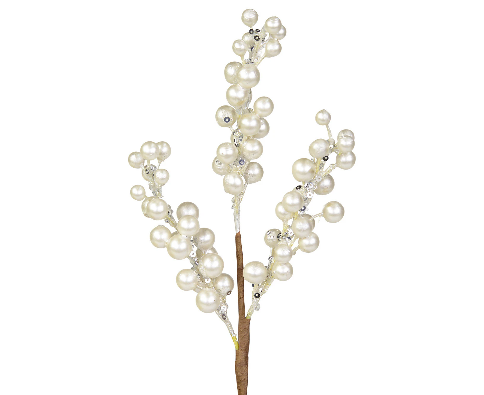 Pearl & Silver Glitter Berries With Sequins Christmas Spray Pick - 33cm