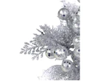 Silver Glittered Berry With Twigs & Leaves Christmas Foliage Pick - 20cm