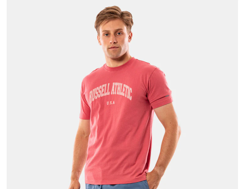 Russell Athletic Men's Big Arch Logo Tee / T-Shirt / Tshirt - Cranberry