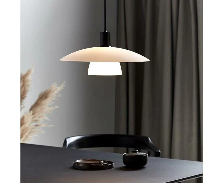 Verona Pendant Light in Black and Opal White Glass