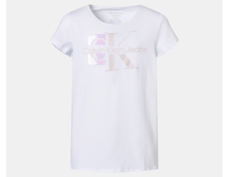 Calvin Klein Girls' Dimension Monogram Tee / T-Shirt / Tshirt - White