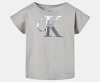 Calvin Klein Girls' Colourblock Monogram Tie Front Tee / T-Shirt / Tshirt - Moon Mist