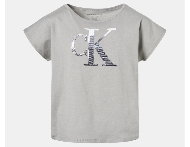 Calvin Klein Girls' Colourblock Monogram Tie Front Tee / T-Shirt / Tshirt - Moon Mist