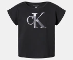 Calvin Klein Girls' Colourblock Monogram Tie Front Tee / T-Shirt / Tshirt - Black