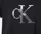 Calvin Klein Girls' Colourblock Monogram Tie Front Tee / T-Shirt / Tshirt - Black