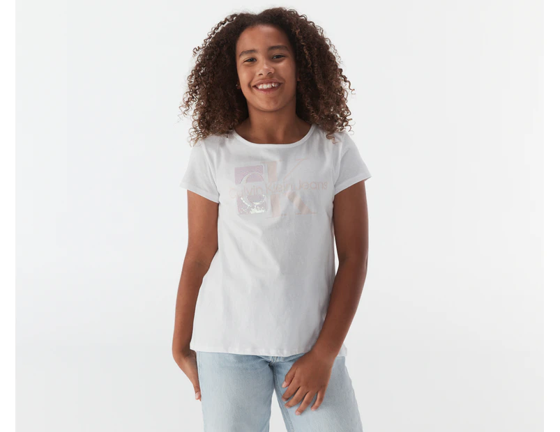 Calvin Klein Girls' Dimension Monogram Tee / T-Shirt / Tshirt - White